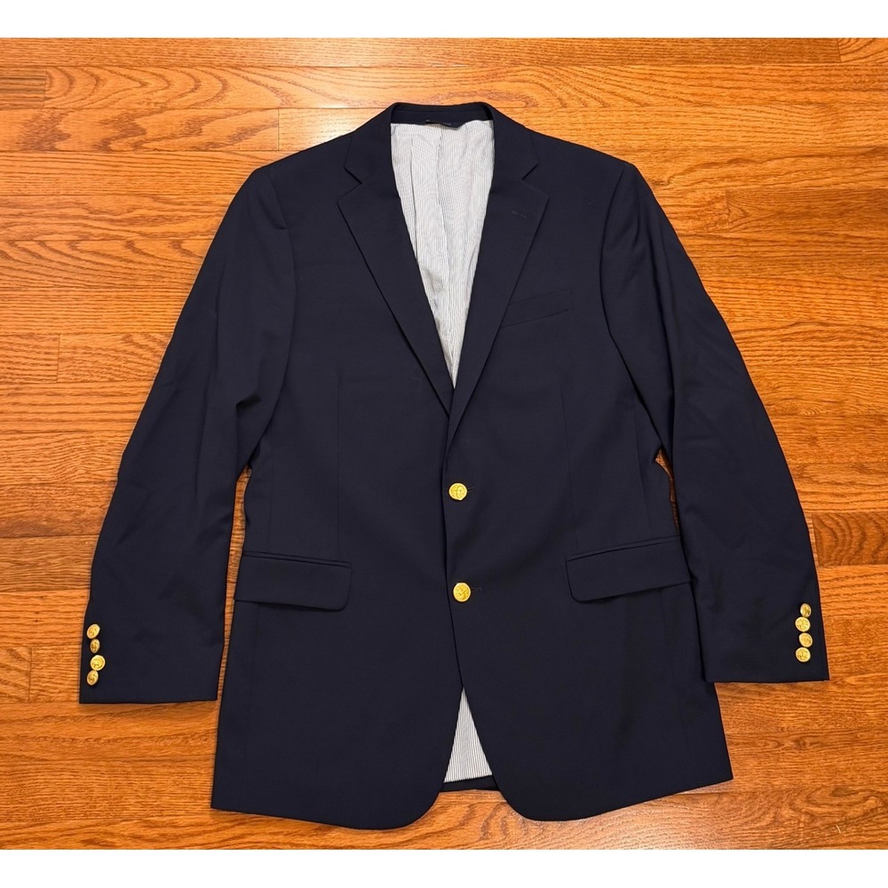 Brooks Brothers Explorer Regent Fit Navy Wool Stretch Blazer 39R Gold Buttons